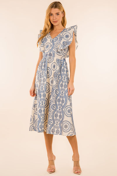 Providence Eyelet Midi Dress - Blue
