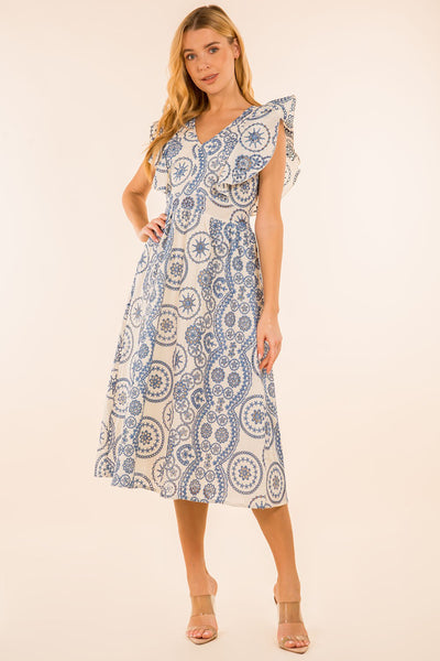Providence Eyelet Midi Dress - Blue