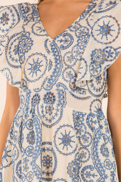 Providence Eyelet Midi Dress - Blue