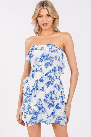 Santorini Floral Mini Dress - Blue