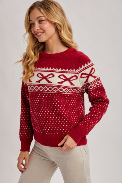 The Merry Bow Sweater - Red