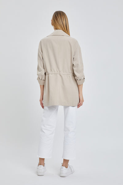 Back view of Willow Jacket in Taupe