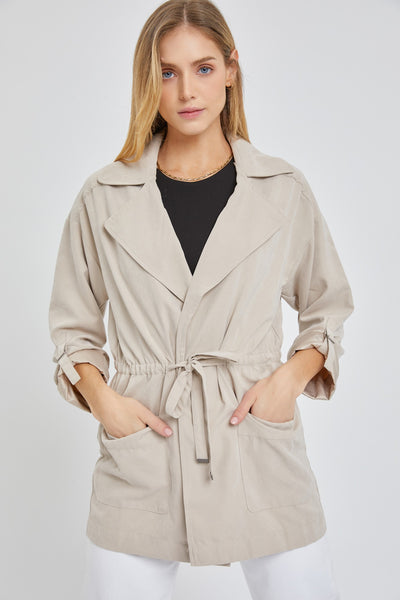 Front view of Willow Jacket in Taupe