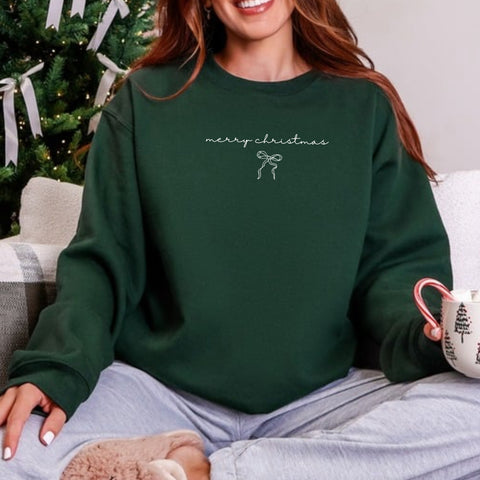Merry Xmas Bow Sweatshirt - Hunter Green