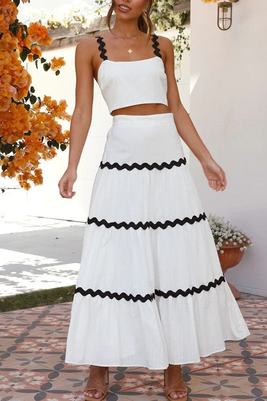 Bali 2 Piece Set Crop Top and Maxi Skirt in White 3 Sisters