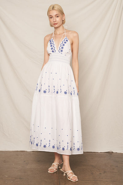 Mykonos Maxi Dress - White Blue