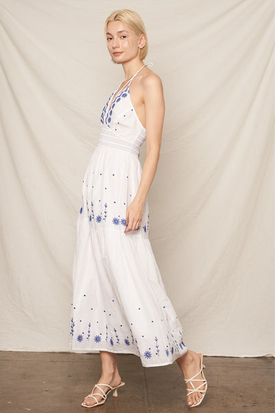 Mykonos Maxi Dress - White Blue