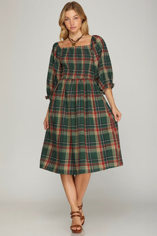 Merry Tartan Dress-Green