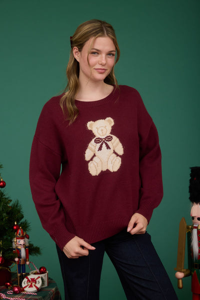 Cuddle Bear Sweater - Burgundy