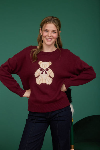 Cuddle Bear Sweater - Burgundy