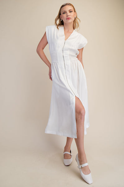 Belle Zipper Maxi Dress-White
