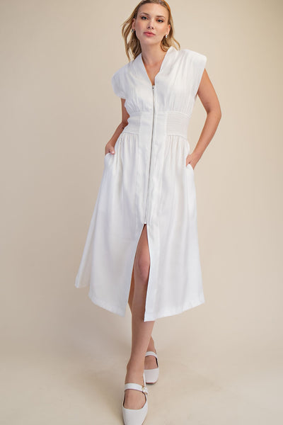 Belle Zipper Maxi Dress-White