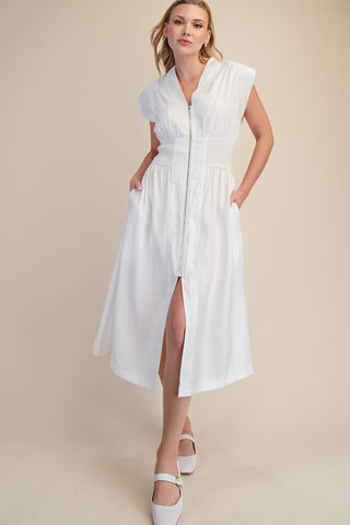 Belle Zipper Maxi Dress-White