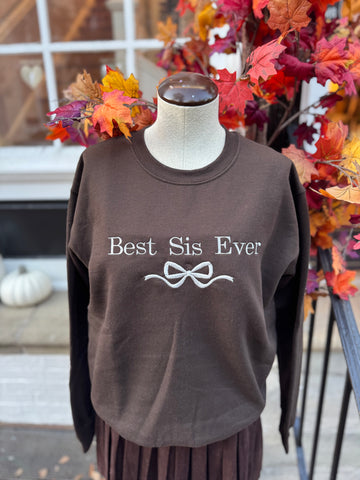 Best Sis Embroidered Bow Sweatshirt - Dark Chocolate