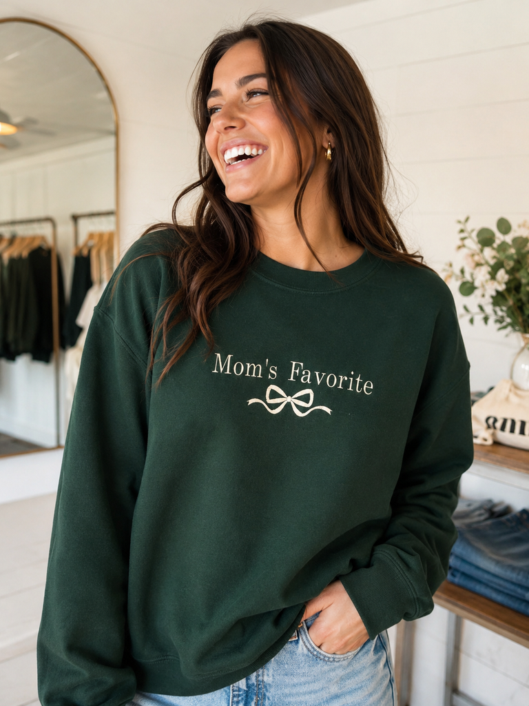 Mom's Favorite Embroidered Sweatshirt-Forest