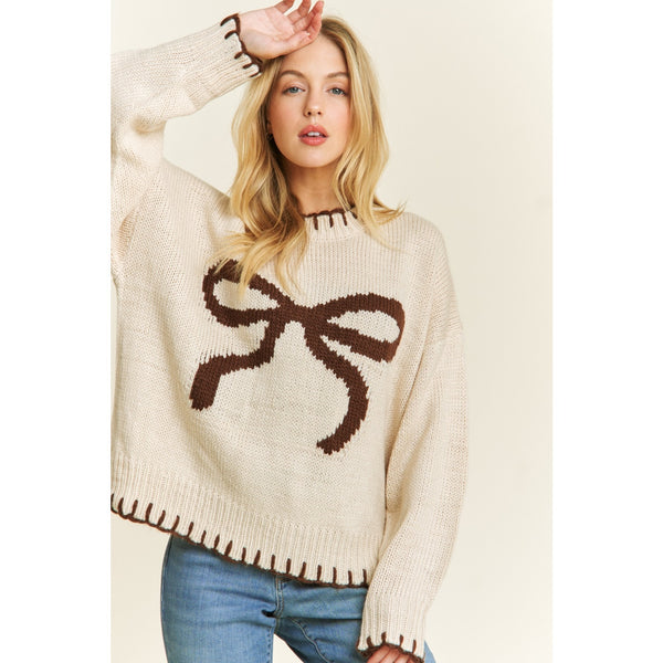 Cozy Bow Knit Sweater - Beige