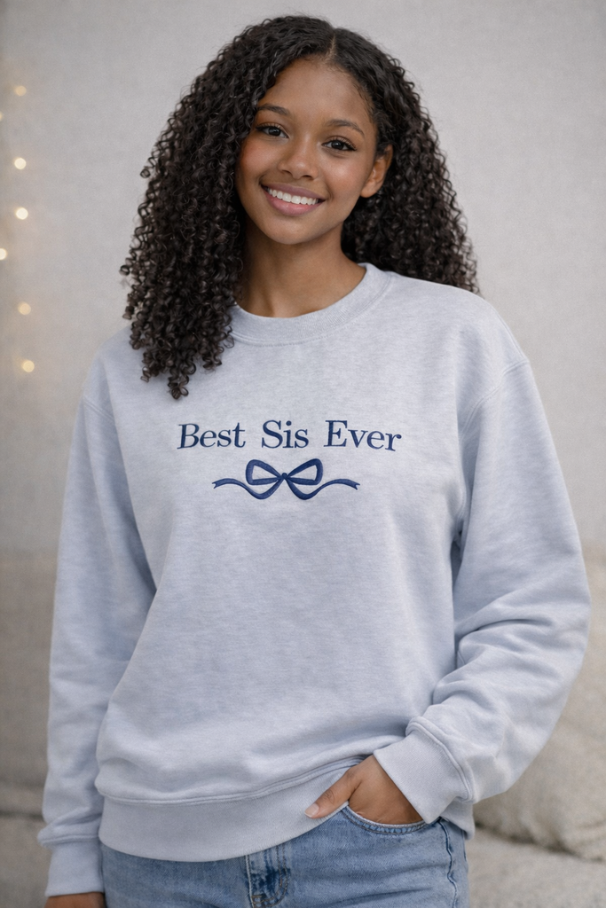Best Sis Embroidered Sweatshirt-Grey