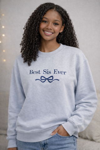 Best Sis Embroidered Sweatshirt-Grey