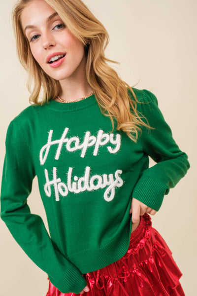Happy Holidays Tinseltown Sweater - Green