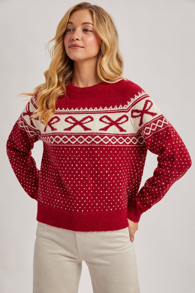 The Merry Bow Sweater - Red