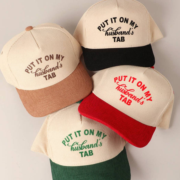 Put It On My Husband's Tab Corduroy Hat - Beige