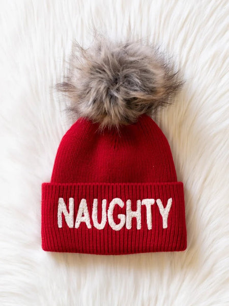 Naughty Knit Pom Hat - Red