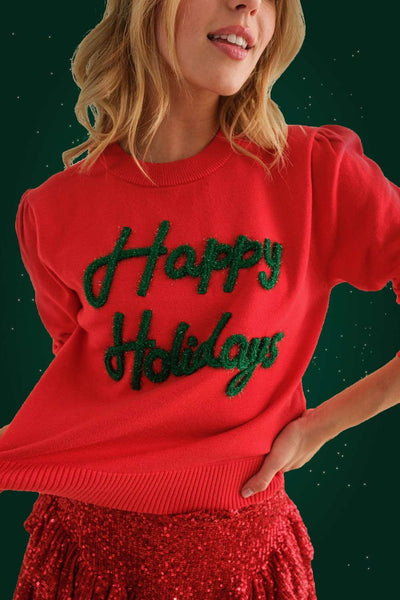 Happy Holidays Tinseltown Sweater - Red