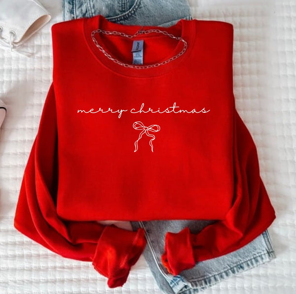 Merry Xmas Bow Sweatshirt-Red