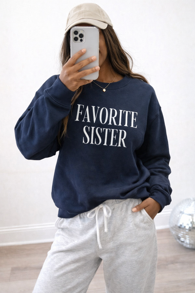 Favorite Sister Embroidered Sweatshirt - Navy