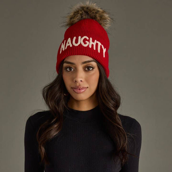 Naughty Knit Pom Hat - Red