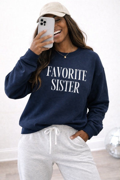 Favorite Sister Embroidered Sweatshirt - Navy