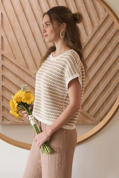 Woven Whispers Top - Khaki