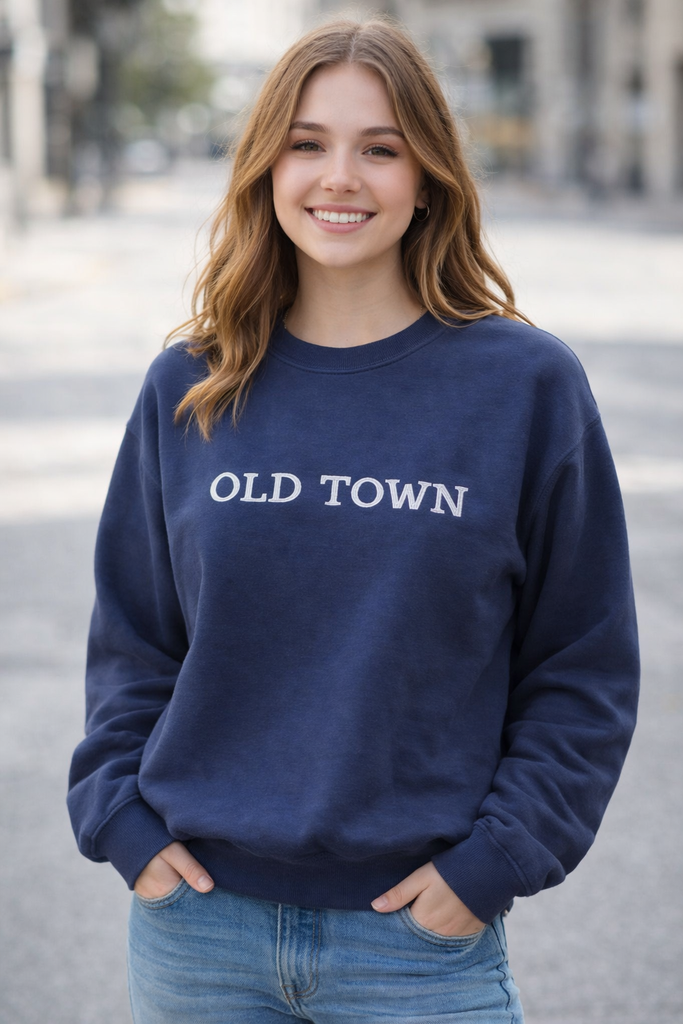 Old Town Embroidered Sweatshirt- Navy