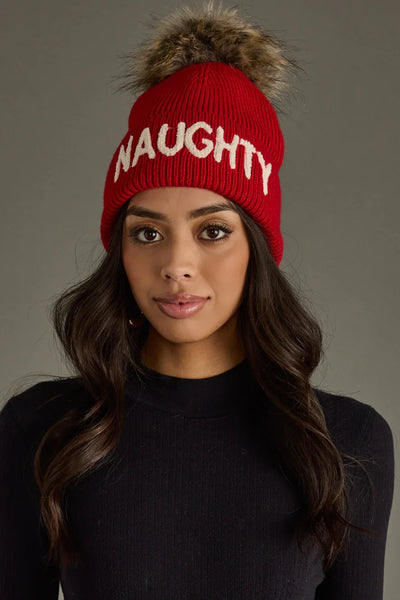 Naughty Knit Pom Hat - Red