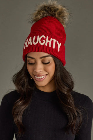Naughty Knit Pom Hat - Red