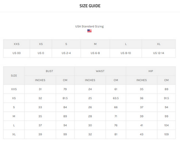 Moonlight Dress in Champagne Size Chart
