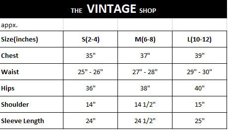 Size chart for clothing with measurements in inches.