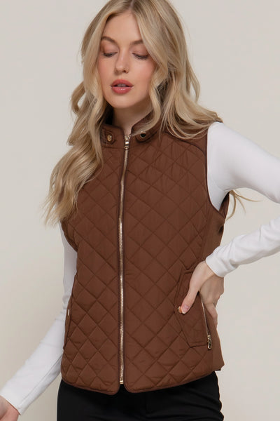 Diamond Quilted Vest-Hazelnut