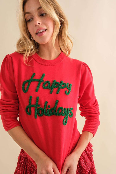 Happy Holidays Tinseltown Sweater - Red
