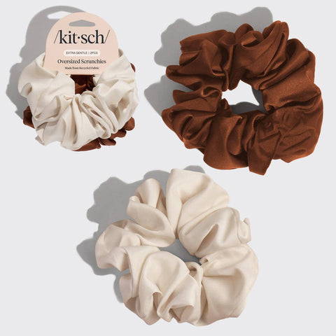 Kitsch Oversized Scrunchies 2pc-Cream&Camel