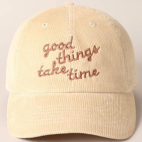 Good Things Take Time Corduroy Hat - Sand