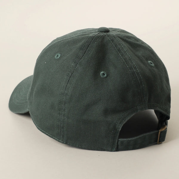 Back of dark green cap with metal size adjuster