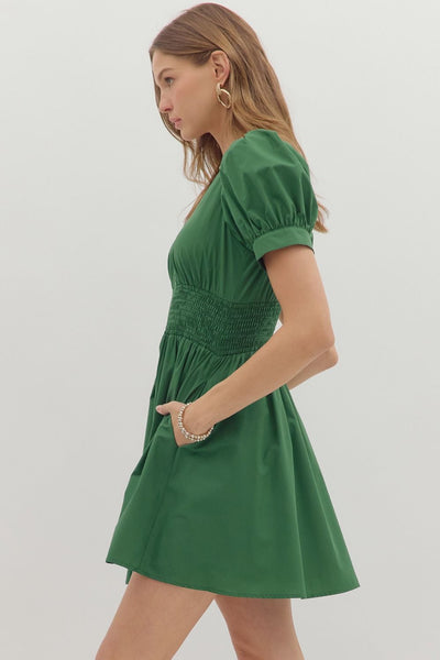 Smocked & Zipped Dress - Hunter Green