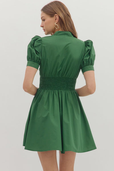 Smocked & Zipped Dress - Hunter Green