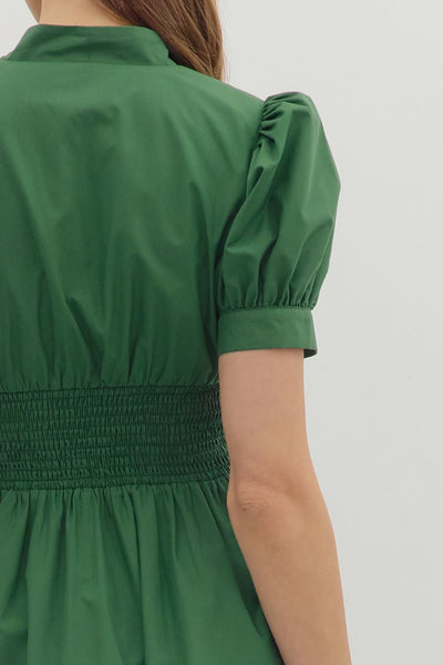 Smocked & Zipped Dress - Hunter Green