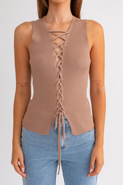 Lace Me Up Top - Mocha