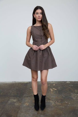Back To Campus Dress-Brown/Multi