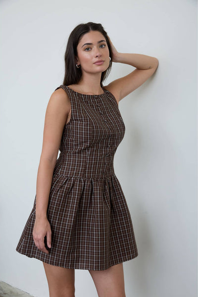 Back To Campus Dress-Brown/Multi