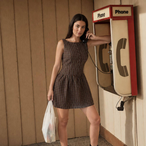 Back To Campus Dress-Brown/Multi