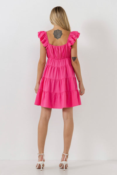 Sweetheart Flounced Dress - Fuchsia